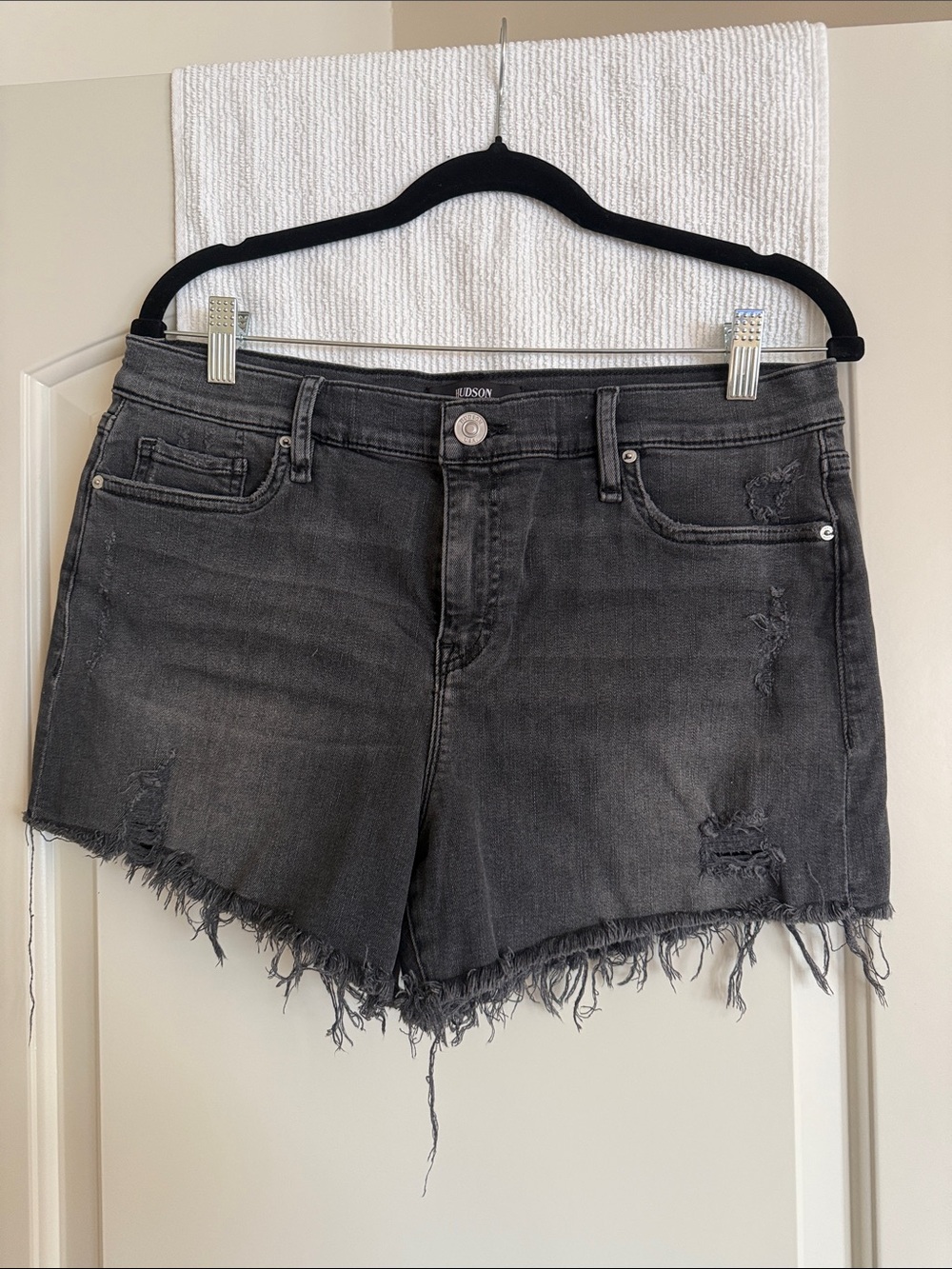 Hudson Jeans Black Washed Distressed Denim Shorts
